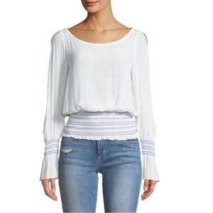 Ramy Brook Nellie Smocked Split Sleeve Top X-small